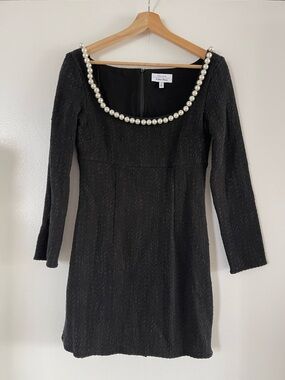& Other Stories Black Long Sleeve Sheath Dress with Pearl Neckline